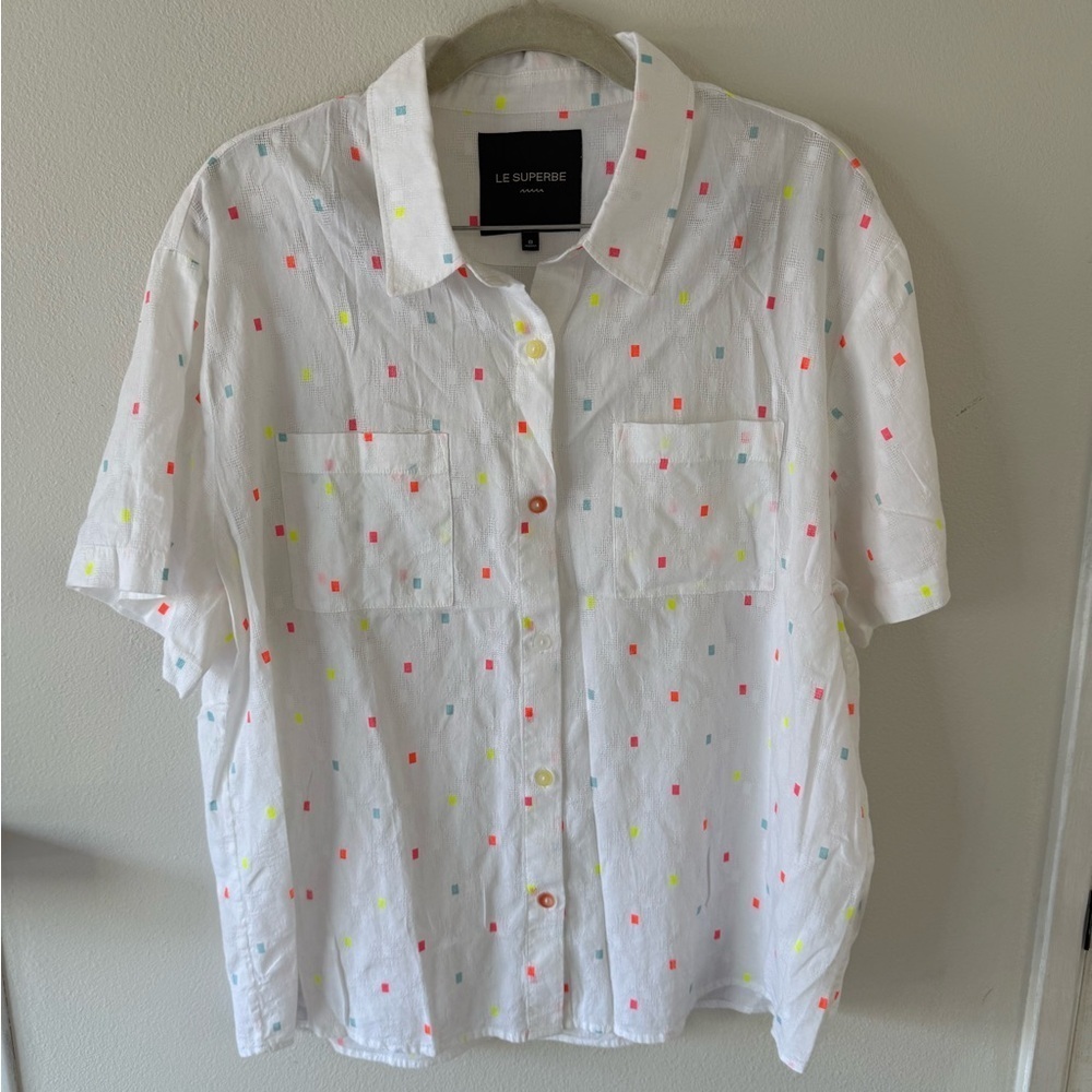 Women's New Wave Button Down Shirt with Colorful Accents - Picture 4 of 7